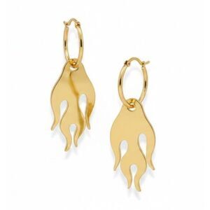 Gold Tone Hoop Flame Drop Statement Earrings